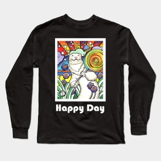 Cosmic Lollipop Ferret - Happy Day - White Outlined Version Long Sleeve T-Shirt